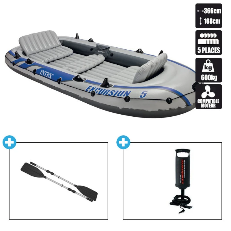 BATEAU GONFLABLE INTEX EXCURSION 5 + 2 AVIRONS + GONFLEUR 1 BATEAU GONFLABLE INTEX EXCURSION 5 + 2 AVIRONS + GONFLEUR